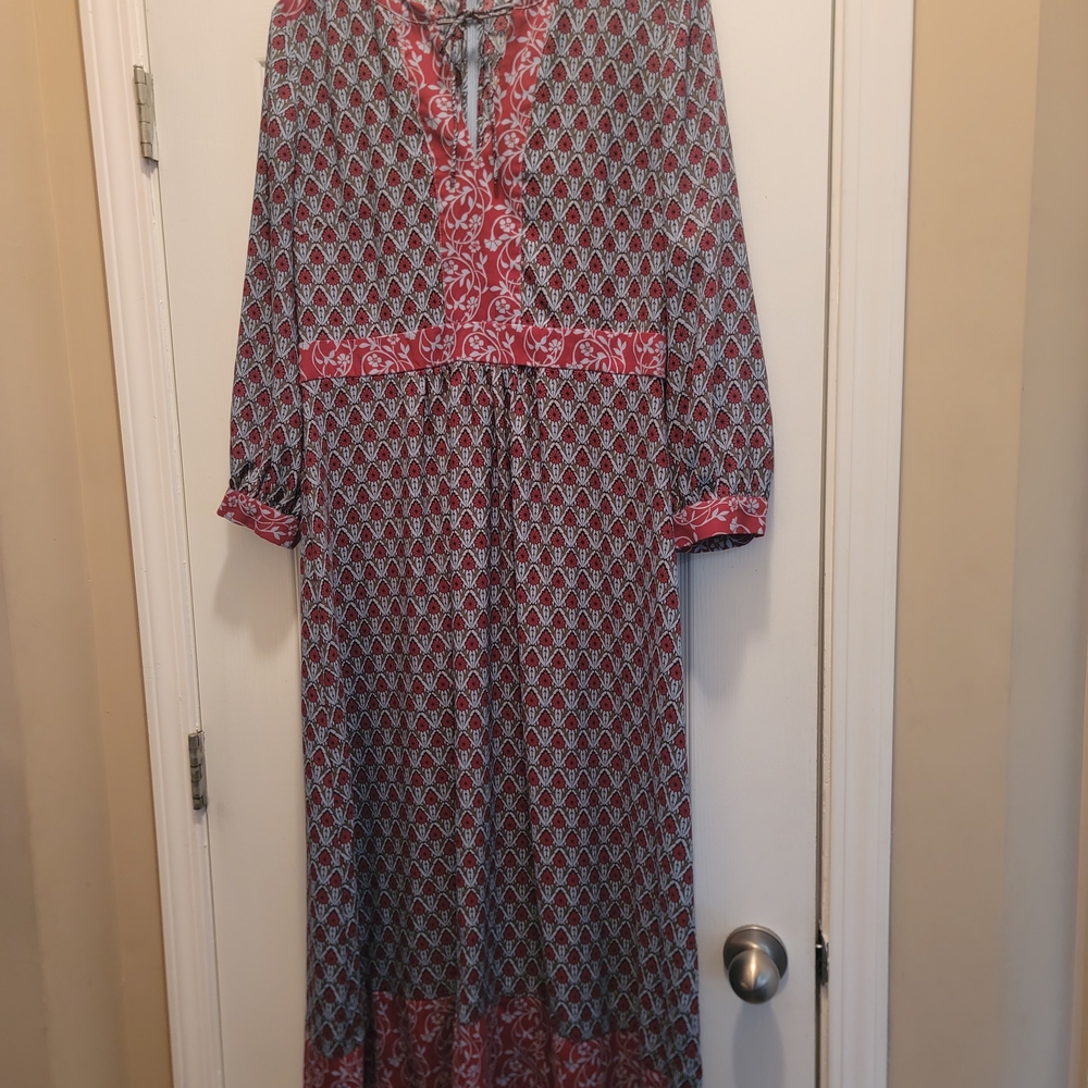 LOFT Red and Black Geometric Long Sleeve Dress